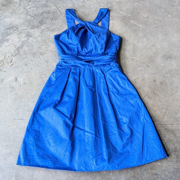 David's Bridal Blue Halter Neck Fit and Flare Short Bridesmaid Dress - Picture 3 of 8